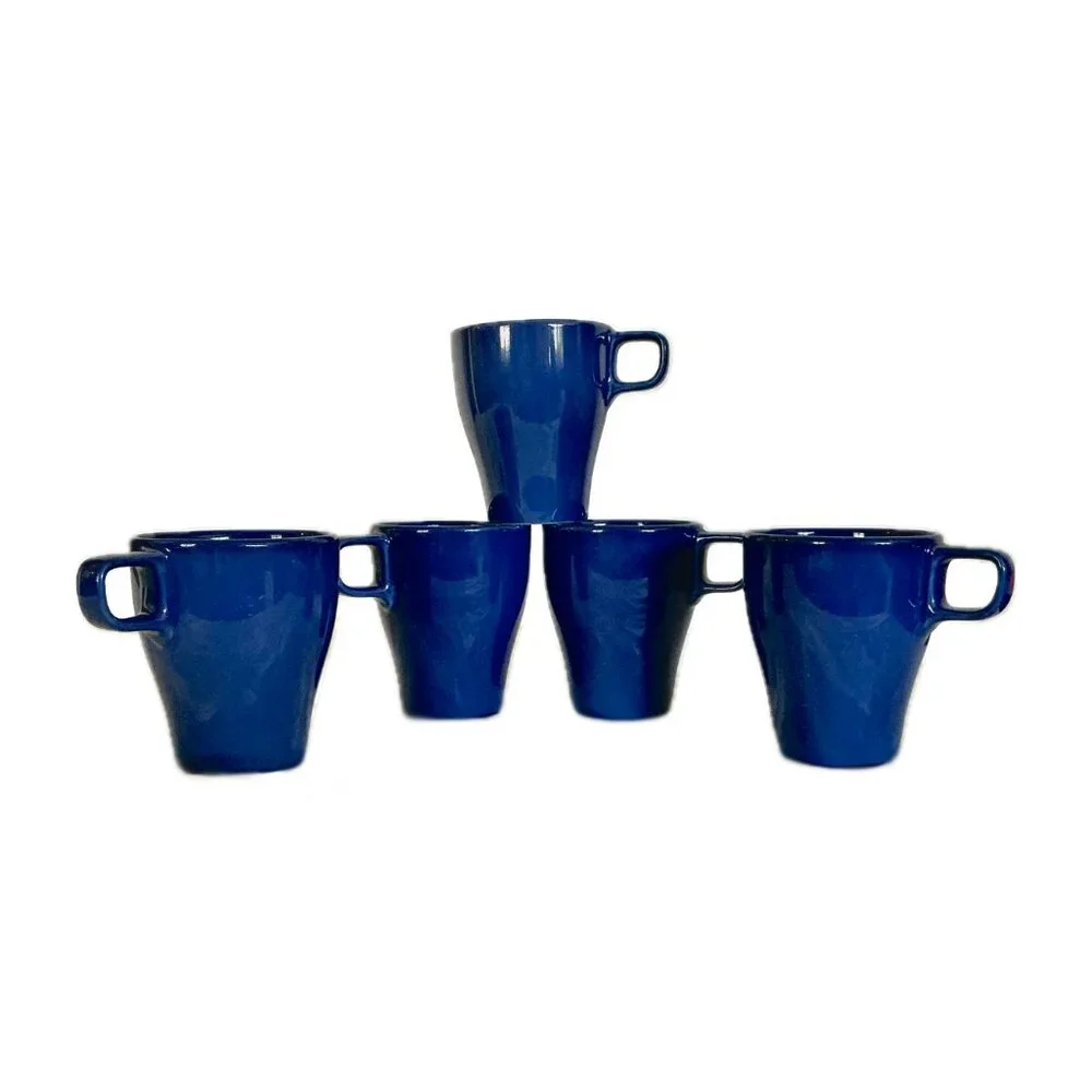 GUC IKEA FARGRIK Lot of 5 #14667 Cobalt Blue Stoneware Coffee Tea Cups Mugs